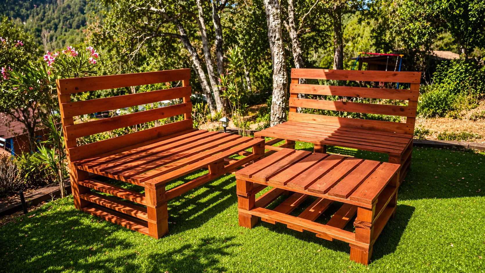 Conjunto de Terraza de Palets – 2 Sofás + Mesa — Carpintería en Barcelona