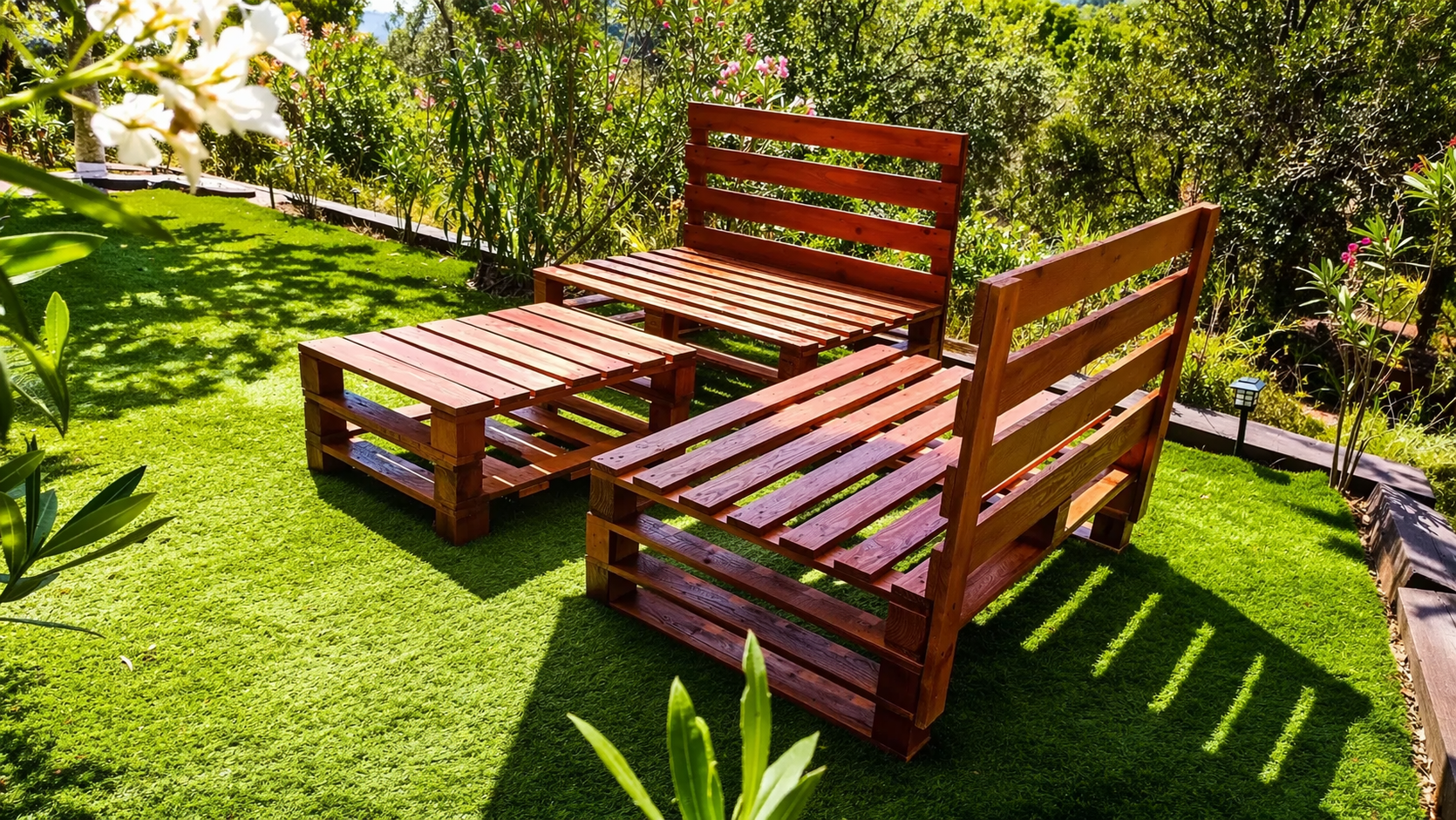 Conjunto de Terraza de Palets – 2 Sofás + Mesa - Imagen 2