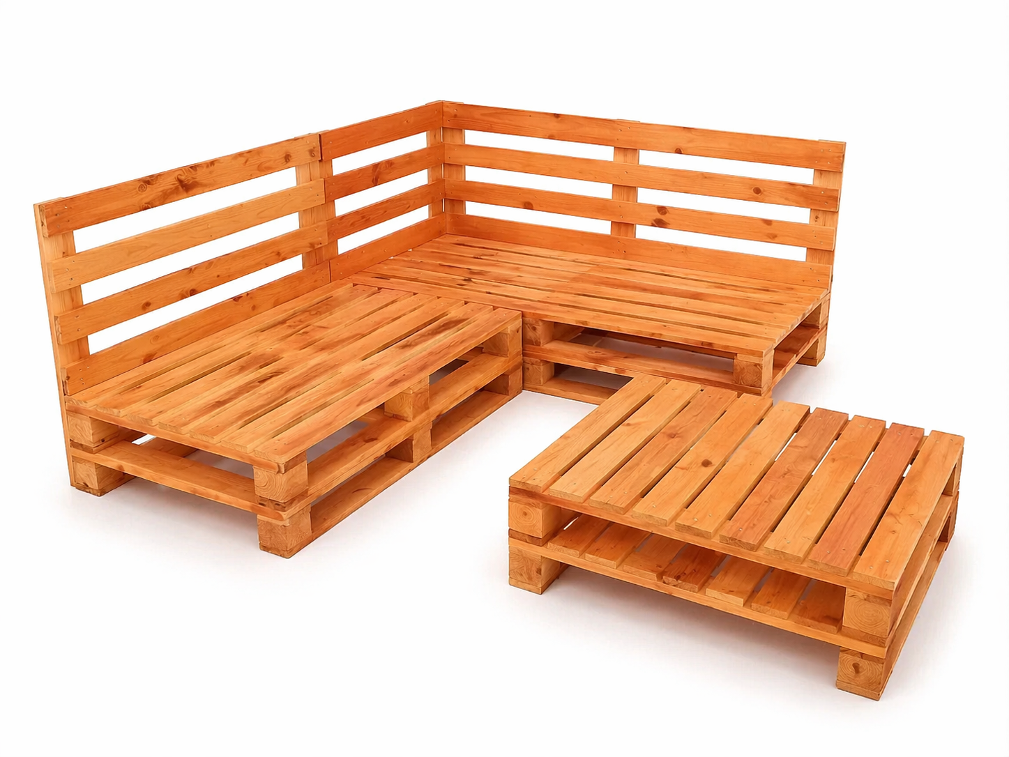 Conjunto esquinero de palets para exterior con mesa - Imagen 2